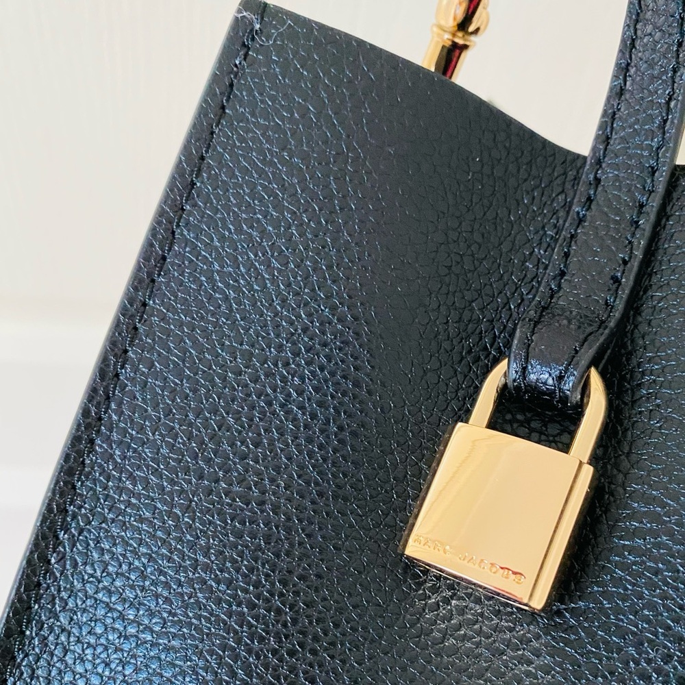 $350 Marc Jacobs Mini Grind Black Pebble Leather Tote/Crossbody Bag - Picture 10 of 16